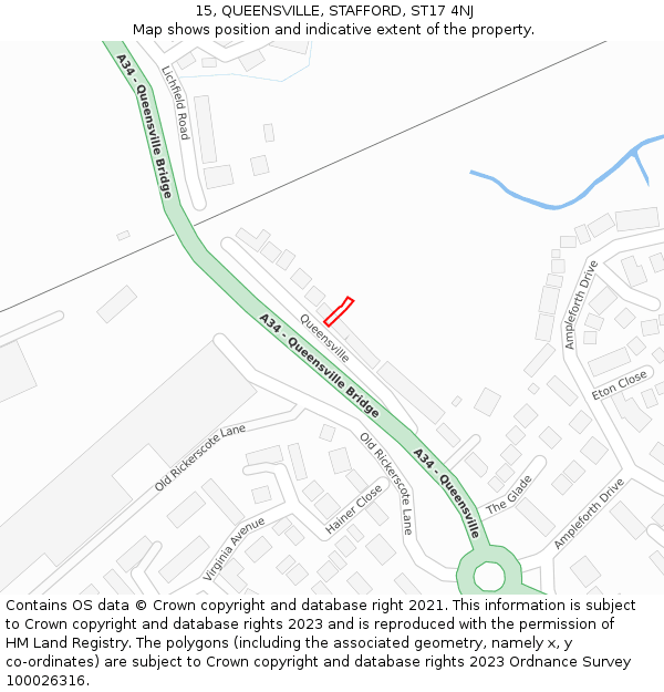 15, QUEENSVILLE, STAFFORD, ST17 4NJ: Location map and indicative extent of plot
