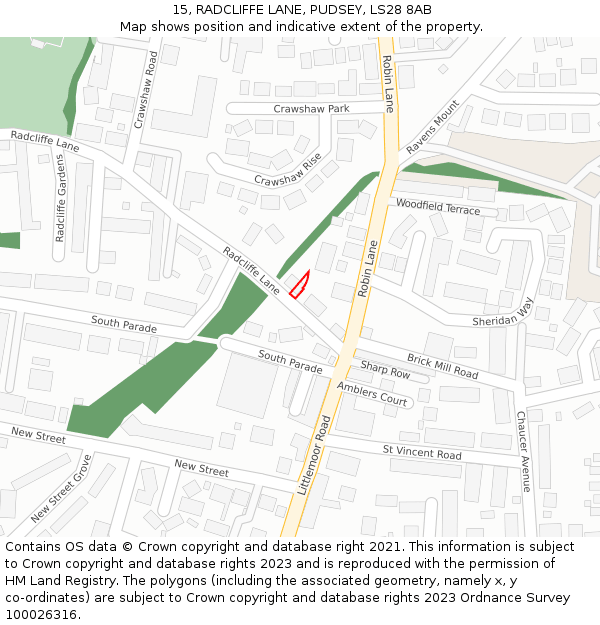 15, RADCLIFFE LANE, PUDSEY, LS28 8AB: Location map and indicative extent of plot