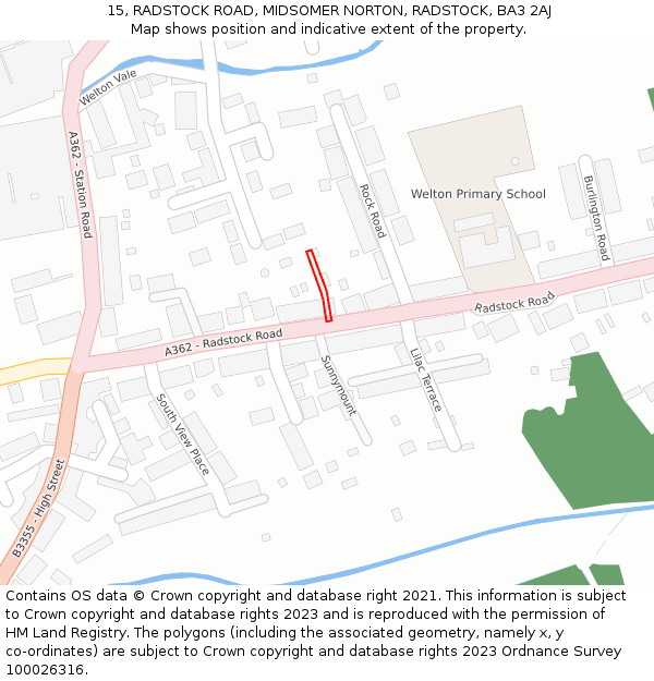 15, RADSTOCK ROAD, MIDSOMER NORTON, RADSTOCK, BA3 2AJ: Location map and indicative extent of plot