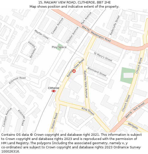 15, RAILWAY VIEW ROAD, CLITHEROE, BB7 2HE: Location map and indicative extent of plot
