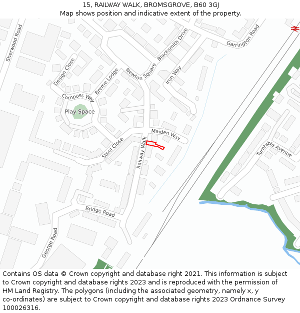 15, RAILWAY WALK, BROMSGROVE, B60 3GJ: Location map and indicative extent of plot