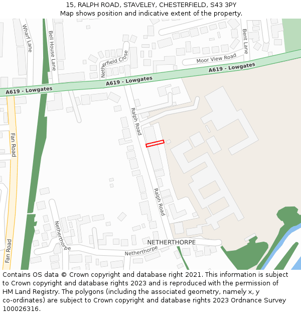 15, RALPH ROAD, STAVELEY, CHESTERFIELD, S43 3PY: Location map and indicative extent of plot