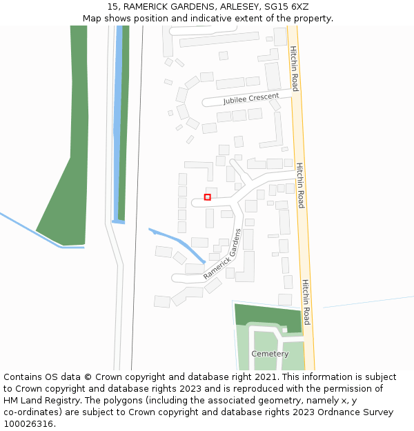 15, RAMERICK GARDENS, ARLESEY, SG15 6XZ: Location map and indicative extent of plot