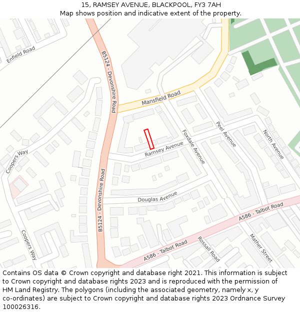 15, RAMSEY AVENUE, BLACKPOOL, FY3 7AH: Location map and indicative extent of plot