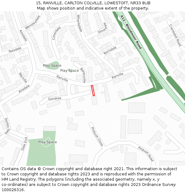 15, RANVILLE, CARLTON COLVILLE, LOWESTOFT, NR33 8UB: Location map and indicative extent of plot