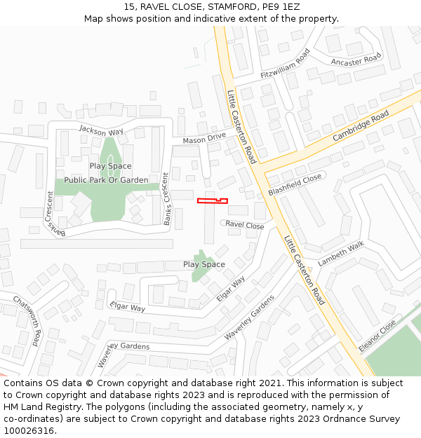 15, RAVEL CLOSE, STAMFORD, PE9 1EZ: Location map and indicative extent of plot