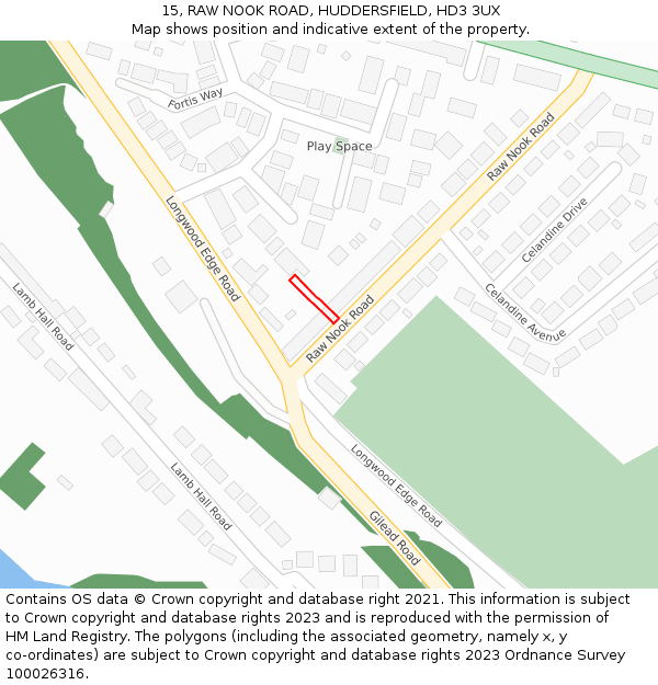 15, RAW NOOK ROAD, HUDDERSFIELD, HD3 3UX: Location map and indicative extent of plot