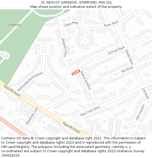 15, REDCOT GARDENS, STAMFORD, PE9 1DL: Location map and indicative extent of plot