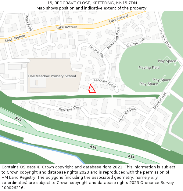 15, REDGRAVE CLOSE, KETTERING, NN15 7DN: Location map and indicative extent of plot