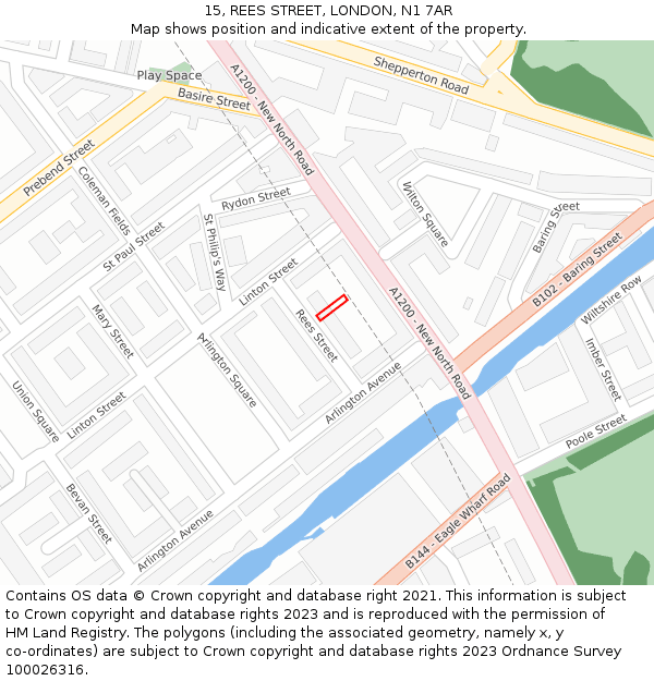 15, REES STREET, LONDON, N1 7AR: Location map and indicative extent of plot