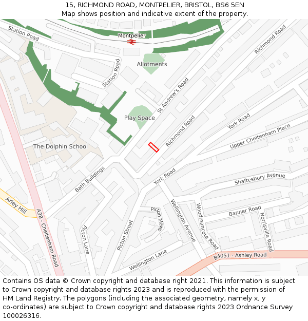 15, RICHMOND ROAD, MONTPELIER, BRISTOL, BS6 5EN: Location map and indicative extent of plot
