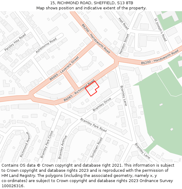 15, RICHMOND ROAD, SHEFFIELD, S13 8TB: Location map and indicative extent of plot