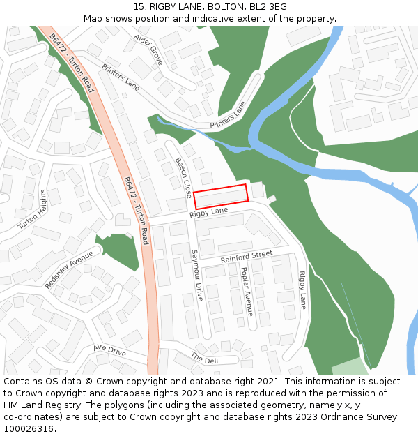 15, RIGBY LANE, BOLTON, BL2 3EG: Location map and indicative extent of plot