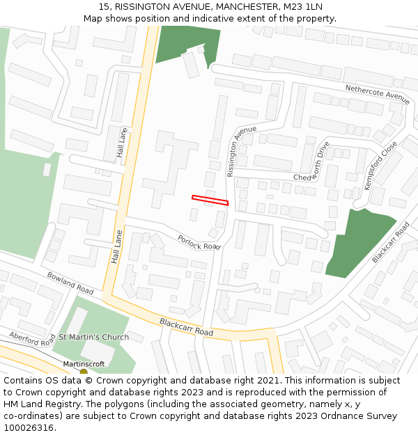 15, RISSINGTON AVENUE, MANCHESTER, M23 1LN: Location map and indicative extent of plot