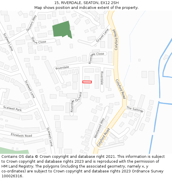 15, RIVERDALE, SEATON, EX12 2SH: Location map and indicative extent of plot