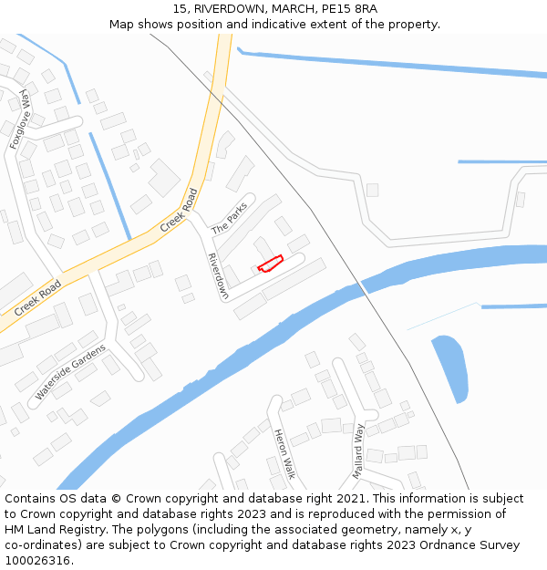 15, RIVERDOWN, MARCH, PE15 8RA: Location map and indicative extent of plot