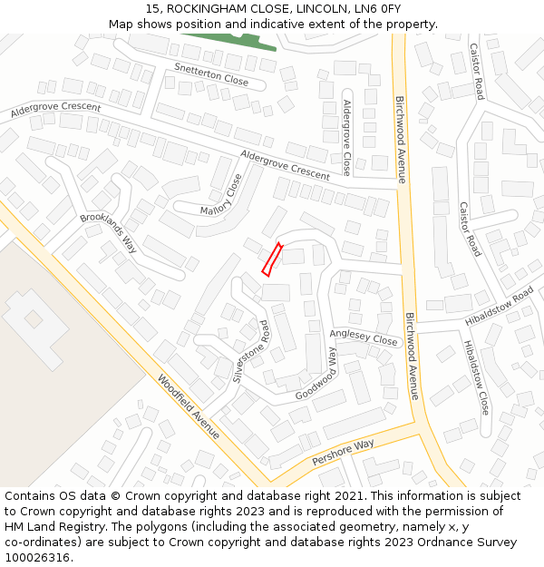 15, ROCKINGHAM CLOSE, LINCOLN, LN6 0FY: Location map and indicative extent of plot