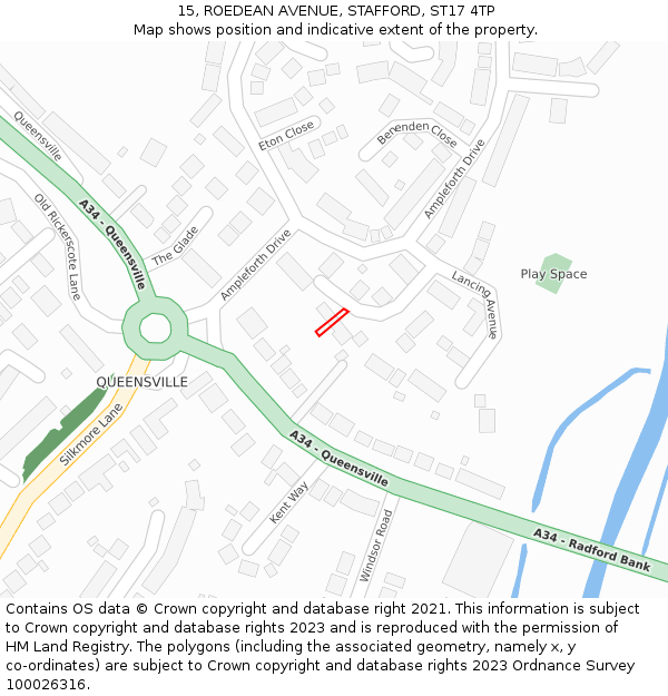 15, ROEDEAN AVENUE, STAFFORD, ST17 4TP: Location map and indicative extent of plot