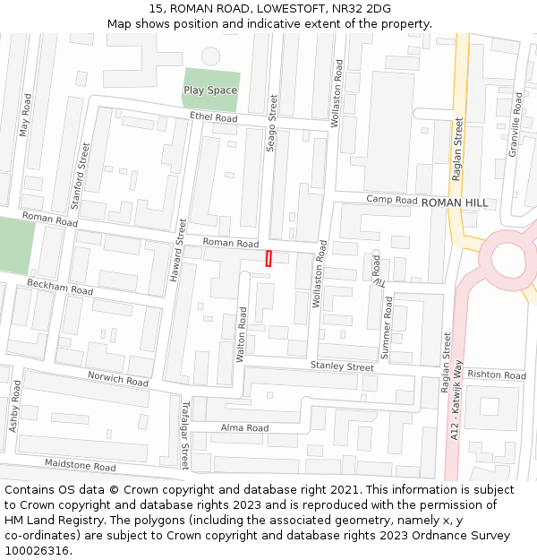 15, ROMAN ROAD, LOWESTOFT, NR32 2DG: Location map and indicative extent of plot