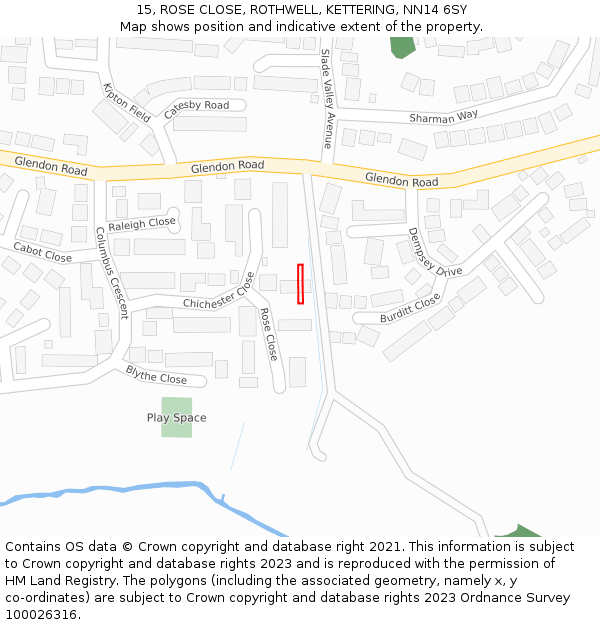 15, ROSE CLOSE, ROTHWELL, KETTERING, NN14 6SY: Location map and indicative extent of plot