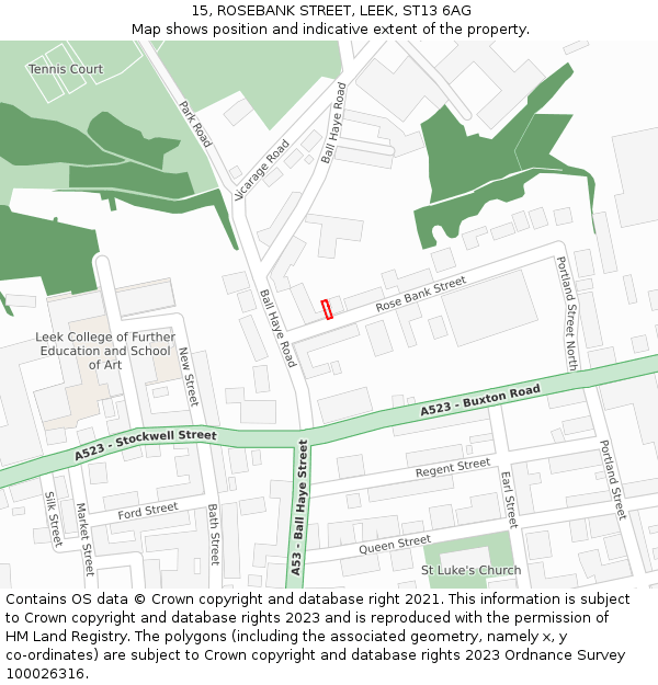 15, ROSEBANK STREET, LEEK, ST13 6AG: Location map and indicative extent of plot