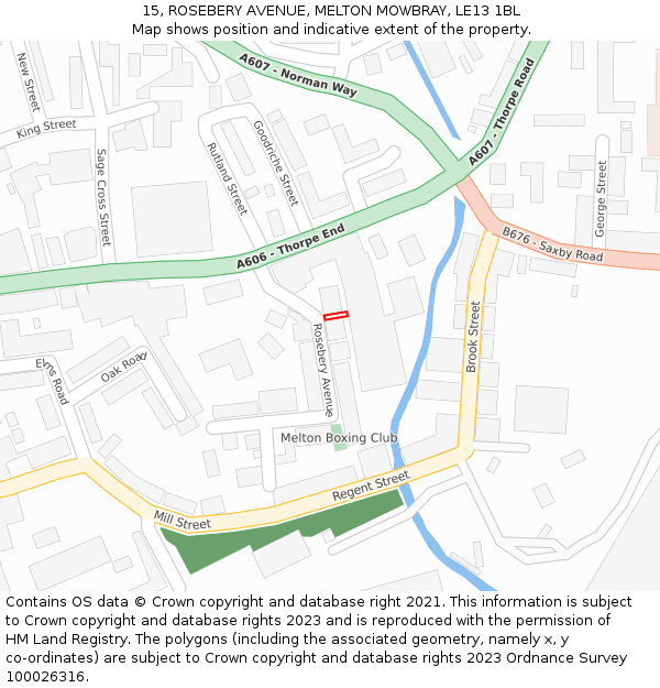 15, ROSEBERY AVENUE, MELTON MOWBRAY, LE13 1BL: Location map and indicative extent of plot