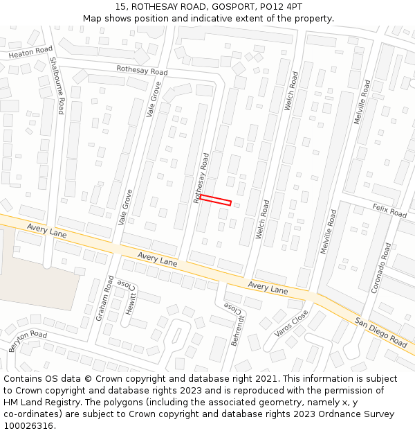 15, ROTHESAY ROAD, GOSPORT, PO12 4PT: Location map and indicative extent of plot