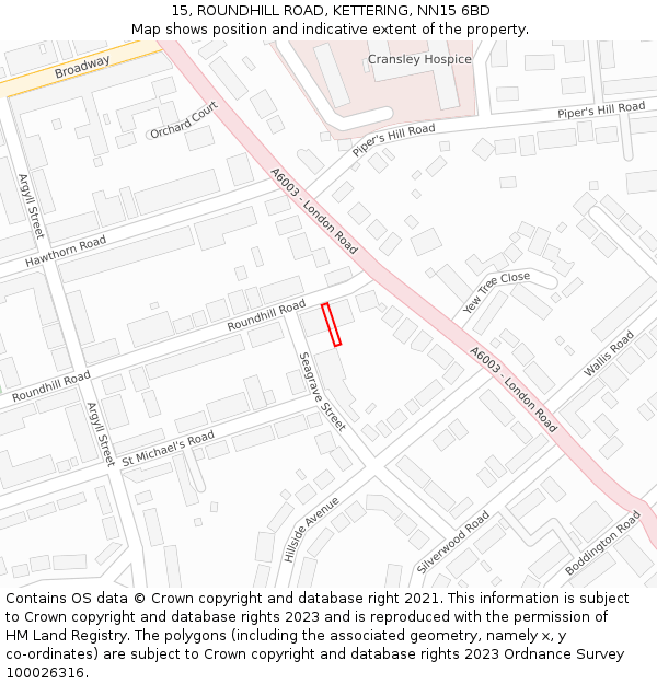 15, ROUNDHILL ROAD, KETTERING, NN15 6BD: Location map and indicative extent of plot