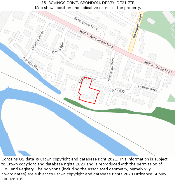 15, ROVINGS DRIVE, SPONDON, DERBY, DE21 7TR: Location map and indicative extent of plot