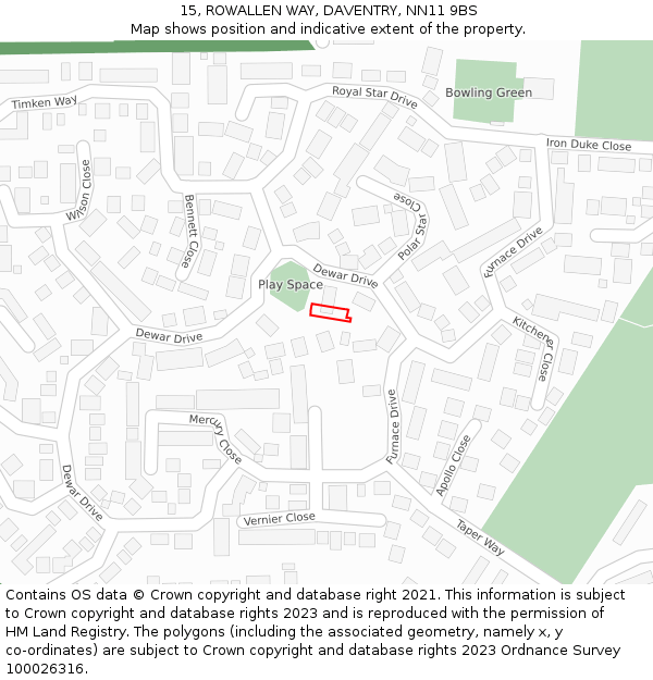 15, ROWALLEN WAY, DAVENTRY, NN11 9BS: Location map and indicative extent of plot