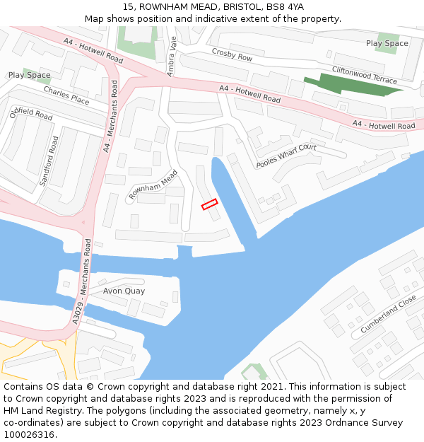 15, ROWNHAM MEAD, BRISTOL, BS8 4YA: Location map and indicative extent of plot