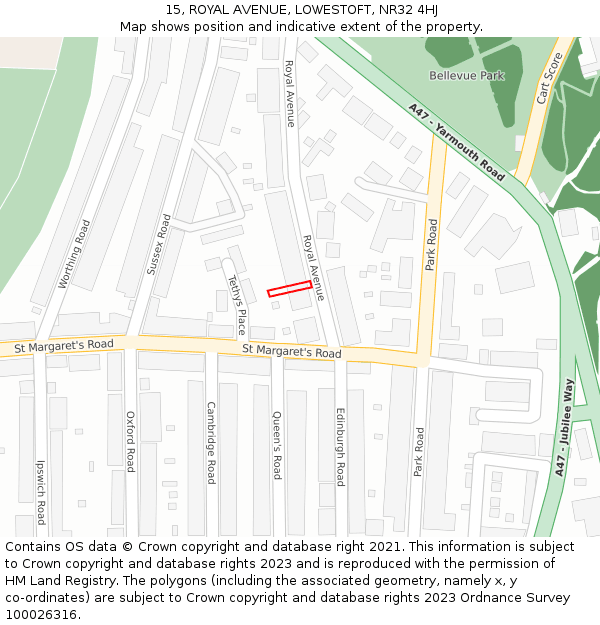 15, ROYAL AVENUE, LOWESTOFT, NR32 4HJ: Location map and indicative extent of plot