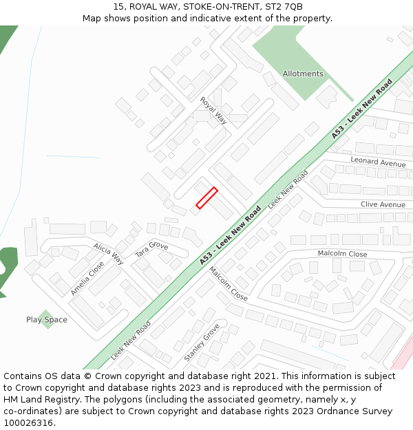 15, ROYAL WAY, STOKE-ON-TRENT, ST2 7QB: Location map and indicative extent of plot
