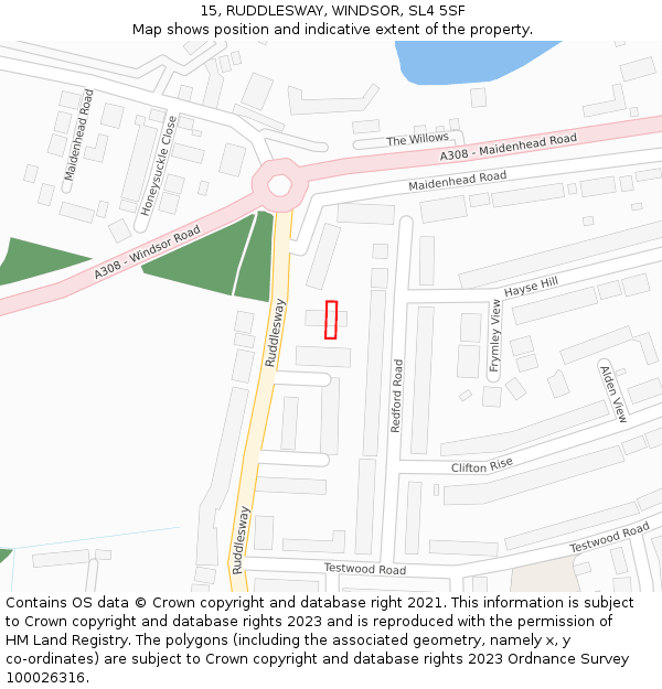 15, RUDDLESWAY, WINDSOR, SL4 5SF: Location map and indicative extent of plot