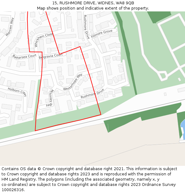 15, RUSHMORE DRIVE, WIDNES, WA8 9QB: Location map and indicative extent of plot