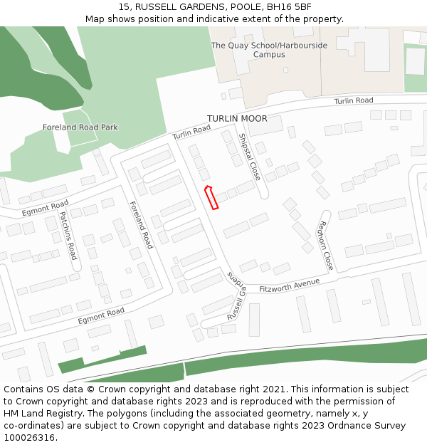 15, RUSSELL GARDENS, POOLE, BH16 5BF: Location map and indicative extent of plot