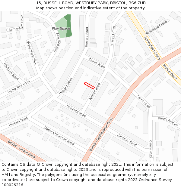 15, RUSSELL ROAD, WESTBURY PARK, BRISTOL, BS6 7UB: Location map and indicative extent of plot