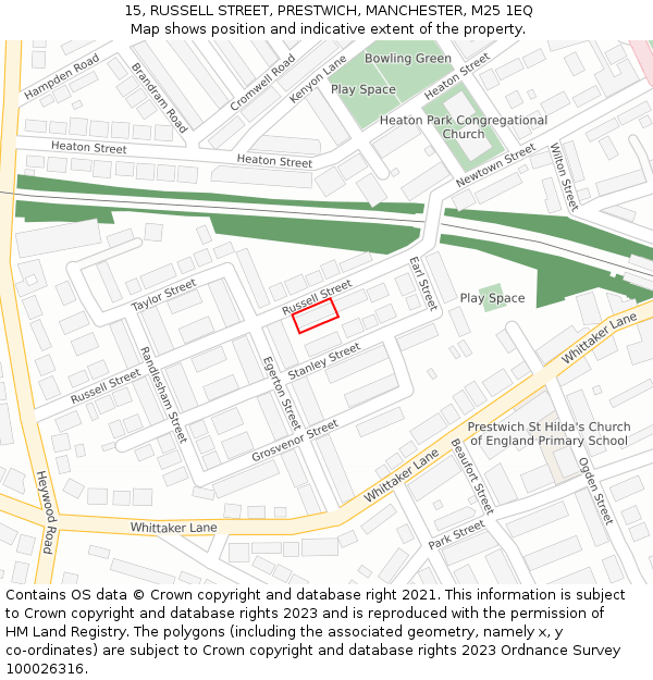 15, RUSSELL STREET, PRESTWICH, MANCHESTER, M25 1EQ: Location map and indicative extent of plot