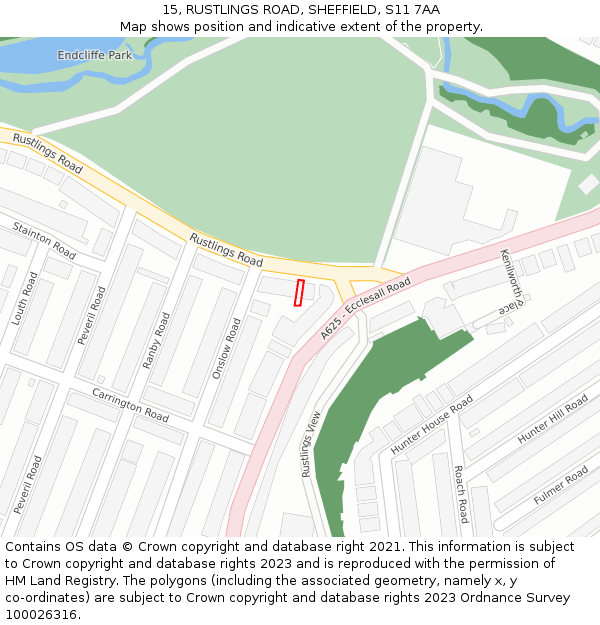 15, RUSTLINGS ROAD, SHEFFIELD, S11 7AA: Location map and indicative extent of plot
