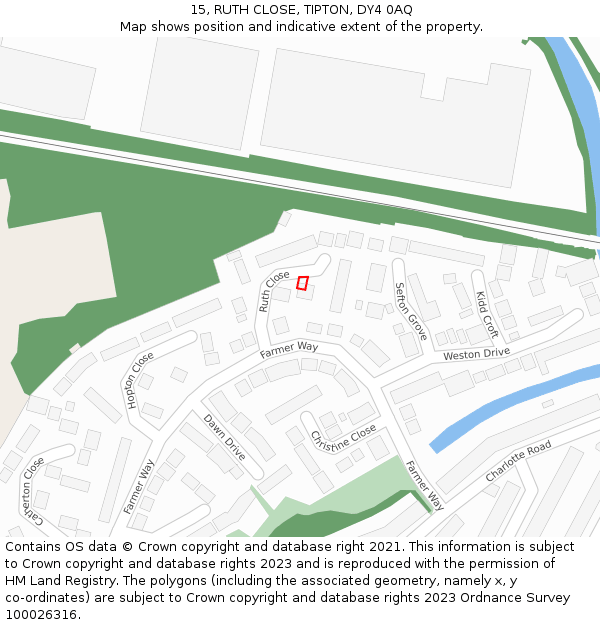 15, RUTH CLOSE, TIPTON, DY4 0AQ: Location map and indicative extent of plot