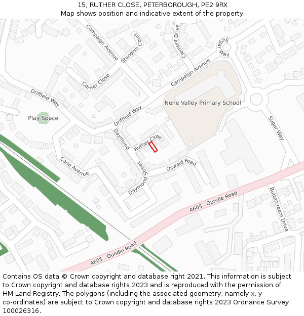 15, RUTHER CLOSE, PETERBOROUGH, PE2 9RX: Location map and indicative extent of plot