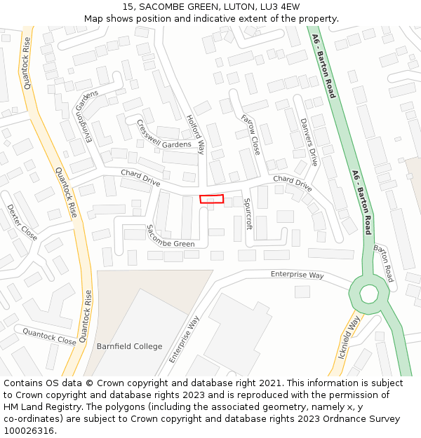 15, SACOMBE GREEN, LUTON, LU3 4EW: Location map and indicative extent of plot