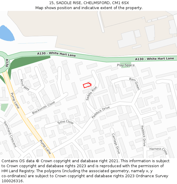 15, SADDLE RISE, CHELMSFORD, CM1 6SX: Location map and indicative extent of plot