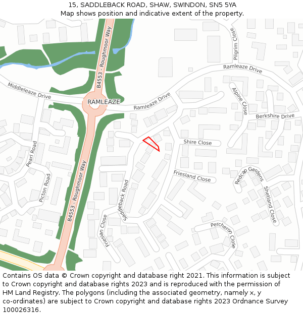 15, SADDLEBACK ROAD, SHAW, SWINDON, SN5 5YA: Location map and indicative extent of plot