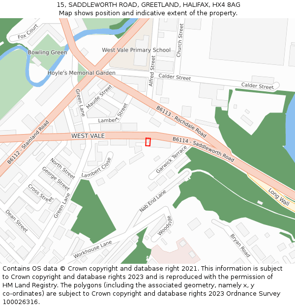 15, SADDLEWORTH ROAD, GREETLAND, HALIFAX, HX4 8AG: Location map and indicative extent of plot
