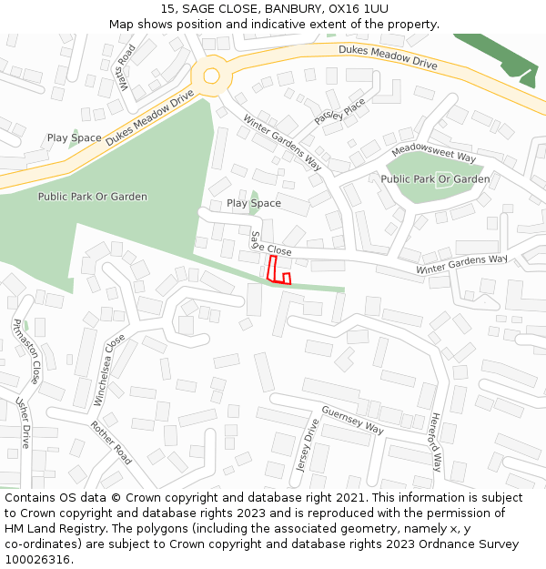 15, SAGE CLOSE, BANBURY, OX16 1UU: Location map and indicative extent of plot