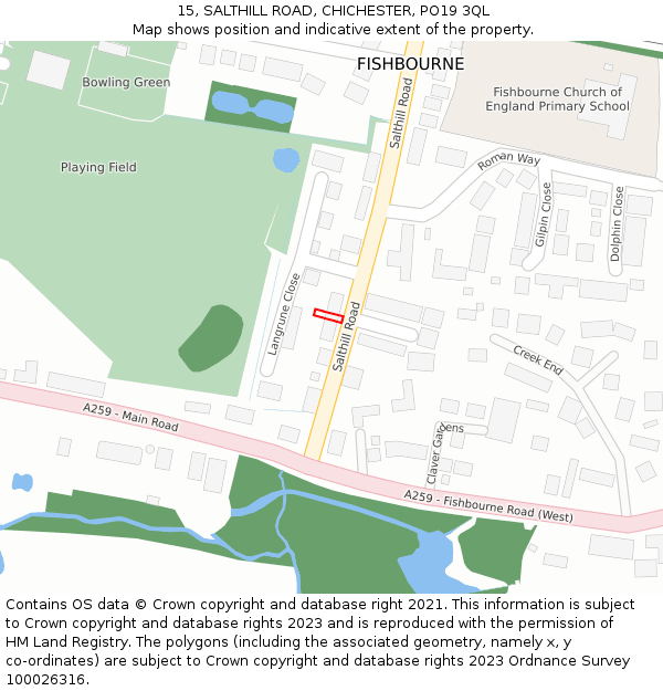 15, SALTHILL ROAD, CHICHESTER, PO19 3QL: Location map and indicative extent of plot