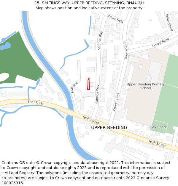15, SALTINGS WAY, UPPER BEEDING, STEYNING, BN44 3JH: Location map and indicative extent of plot