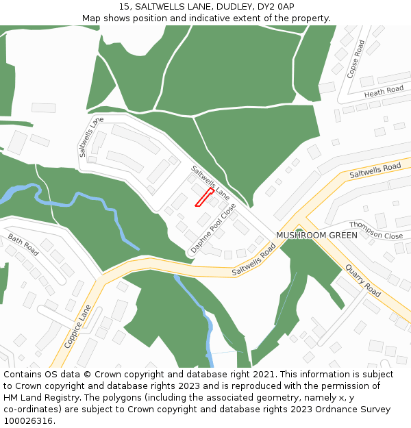 15, SALTWELLS LANE, DUDLEY, DY2 0AP: Location map and indicative extent of plot