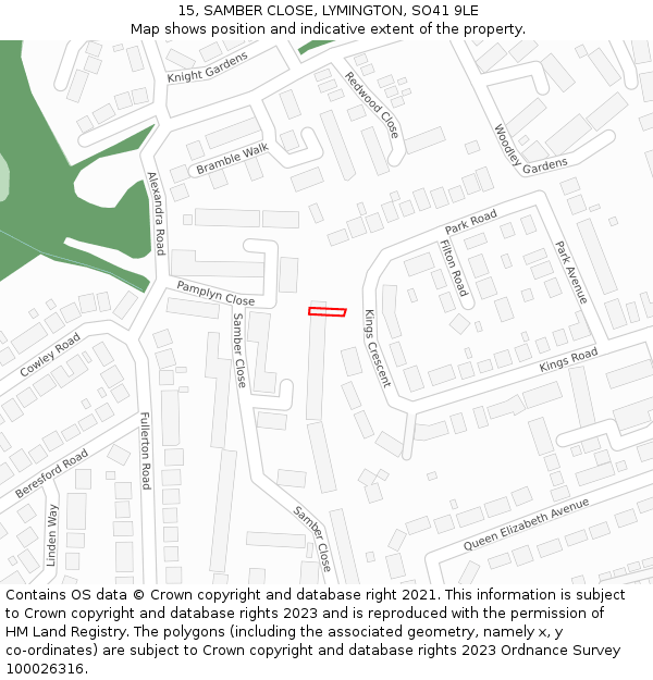15, SAMBER CLOSE, LYMINGTON, SO41 9LE: Location map and indicative extent of plot